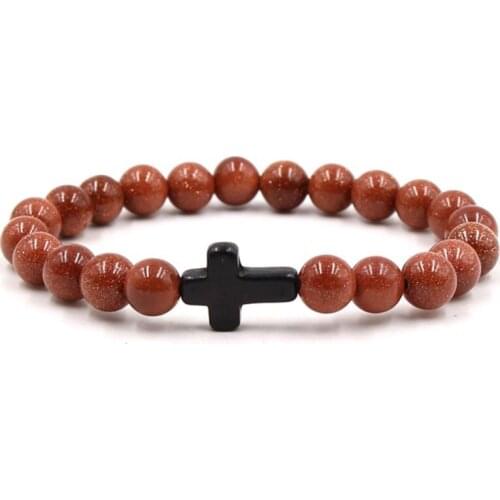 8mm rg35 elastic adjusted Macrame Charm nature Sandstone cross turquoise Charm Bracelet Fashion