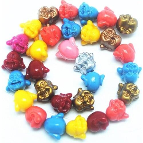 60pcs charms smiling buddha beads accessories multi colors mix spacer fittings size 12x14mm
