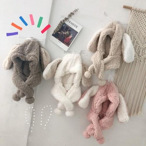 Winter Kids Bunny Hat Long Ears Cute Plush Warm Baby Hat Scarf for Boy Girl Imitation Lamb Wool Baby Boonet Kids Cap 1-5Years