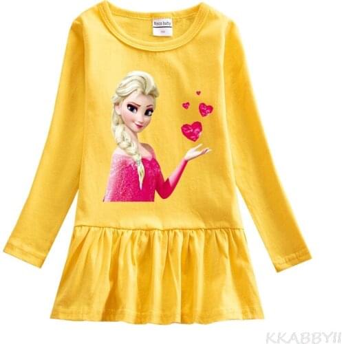 Disney Frozen Girls Princess Long Sleeve Dresses Spring Autumn Baby Cotton Dress Clothing Children Clothes