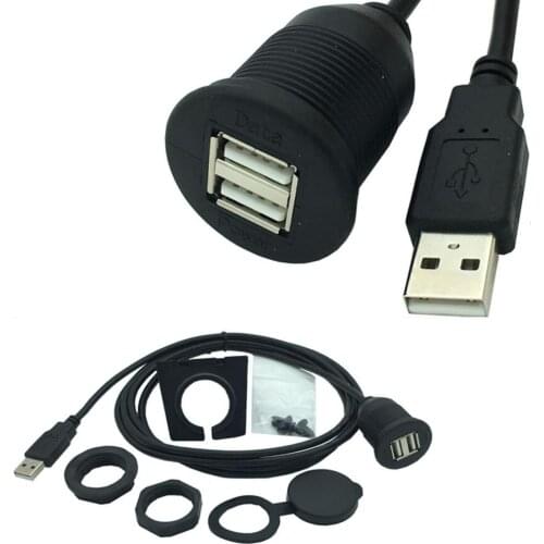 Dual-port USB Waterproof Cable Car Dashboard Audio Extension Cable Usb For Car One Male Two Bus Car Audio Stereos