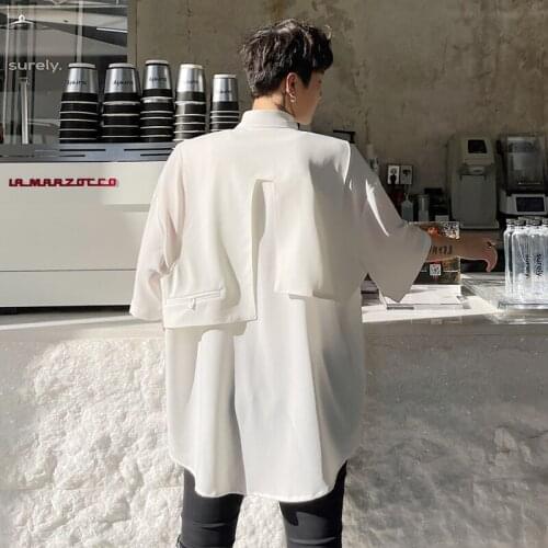 Hawaiian Men Shirt Short Sleeve Summer Solid Color Design Clothing Loose Personality Stitching Fake Two-piece Half-sleeved Shirt