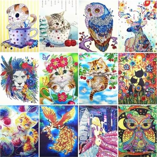 HUACAN Special Shape Diamond Painting 5d owl Diamond Embroidery Cat Diamond Mosaic cartoon Kit Partial Picture Rhinestone