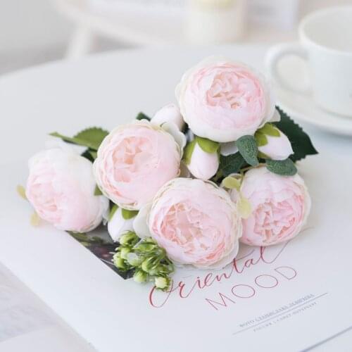 3pc/lot 30cm 1 Bouquet 5 Big Head 4 Bud Artificial Flowers Home Office Wedding Decoration Rose Pink Silk Peony Artificial Flower