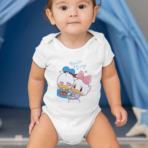 Toddler Bodysuits Disney Cute Duck Donald Daisy Print Newborn Romper Casual White Short Sleeve Baby Girl Boy Clothes Tops