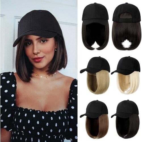 Short Wavy Synthetic Baseball Cap Hair Wig Natural Black Wigs Naturally Connect Synthetic Hat Wig Adjustable for women