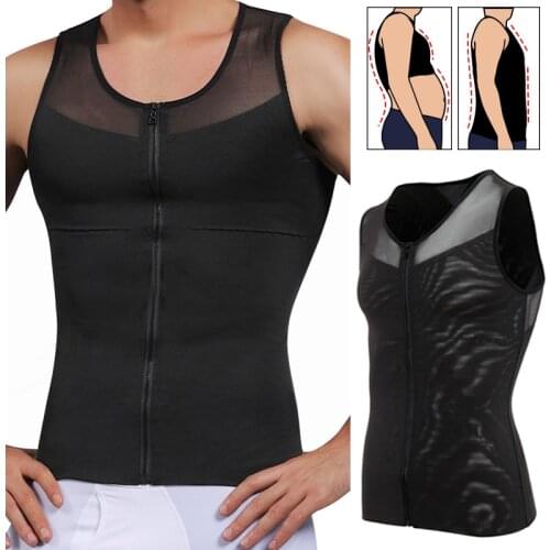 Mens Body Shaper Abdomen Slimming Shapewear Belly Shaping Gynecomastia Compression Shirts WIth Zipper Waist Trainer Corset Top