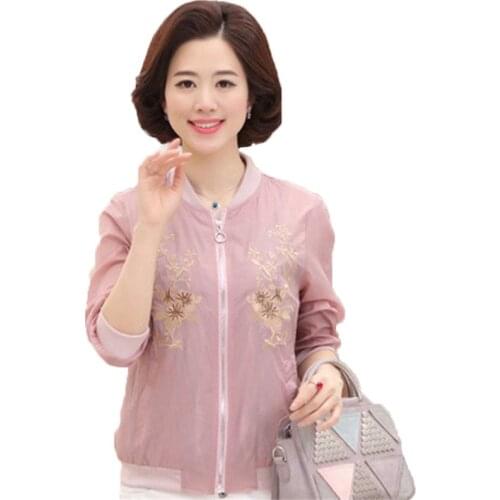 2019 New Coat Mothers Gift Summer Large Size 4XL Sun Protection Clothing Thin Section Embroidery Casual Wild Jacket Female B34