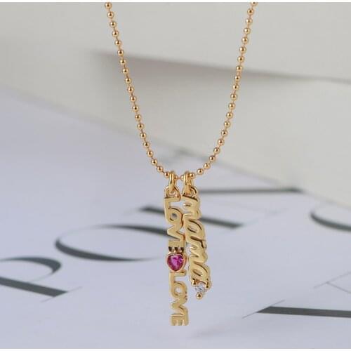 Small smooth letter LOVE pink sweet temperament double pendant simple fashion necklace clavicle chain woman