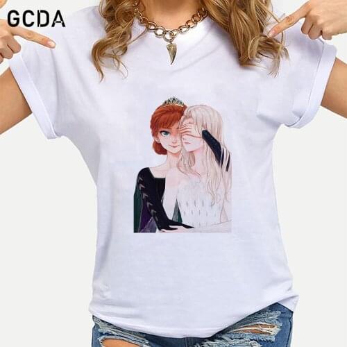 Fashion Funny Queen Anna Elsa Printed Disney Frozen II T-Shirt Women Tee Hipster Tshirt Harajuku Design Girls Tops