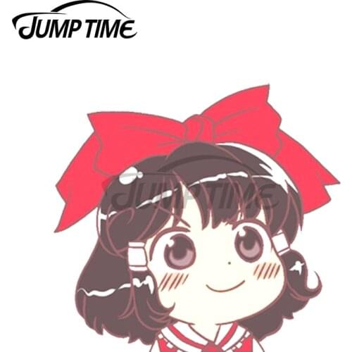 Jump Time 13 x 11cm For Ohayo Reimu Touhou Meme Car Stickers Creative Suitcase JDM Accessories Waterproof Vinyl Car Wrap Decal
