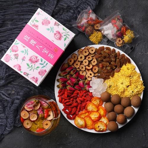 Natural Aromatherapy Tea,Flower Tea with Dried Fruit Bag,Include Longan Rose Jujube Chinese Herbal Tea, Skin Beauty Tea 180g
