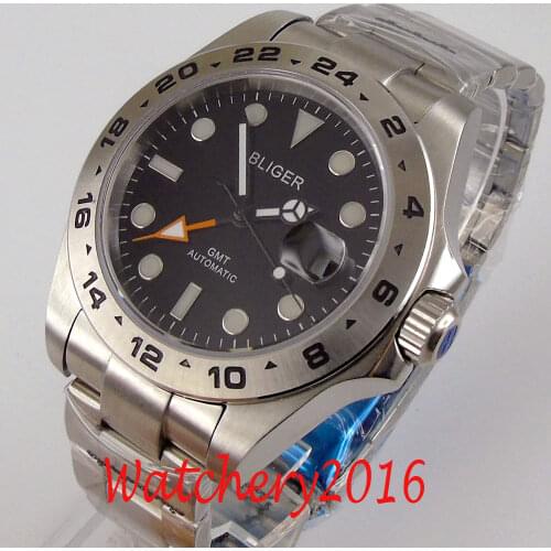 New Arrival 43mm Bliger Black Dial Sapphire Glass Date GTM Luminous Automatic Movement Mens Watch