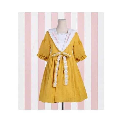 Japanese Harajuku sweet lolita dress vintage navy collar puff sleeve embroidery victorian dress kwaii girl gothic lolita op loli
