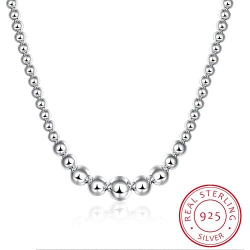 Real 925 Sterling Silver Beads Chain Light Beads Choker Necklaces Minimalist Fine Jewelry For Women Party Accessories Gift