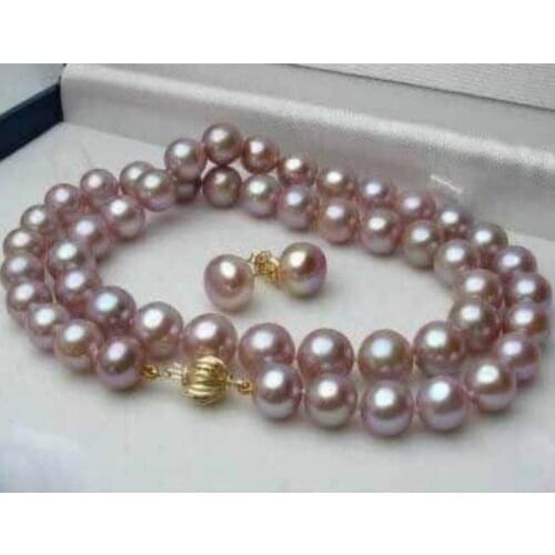 7-8MM Natural Purple Akoya Cultured Pearl Necklace 18'' + Earring Set