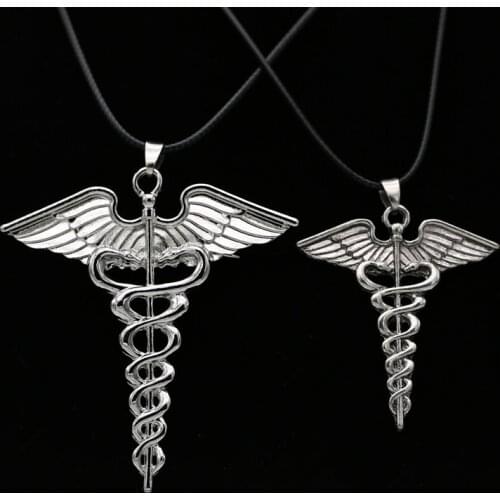 Percy Jackson Necklace Angle Wings Snake Ouroboros Magic Wand Caduceus Asclepius Pendant New Emergency Medical Jewelry Wholesale