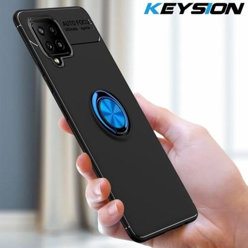 KEYSION Shockproof Case for Samsung A42 5G Silicone Ring Stand Phone Back Cover for Galaxy S20 FE M01 A01 Core A11 A21 S A31 A41