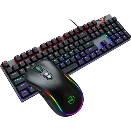Wired USB Mechanical Keyboard And Mouse Combos Gaming RGB Luminous LED Blue Switch Keyboard Mouse Set For PC Desktop Gamer