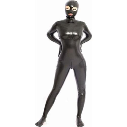 Sexy Women Zipper Open Crotch Bodysuit Latex Shiny Catsuit Elasitc Sexy Tight Faux Leather Bandage Bodycon Jumpsuit Cosplay F120