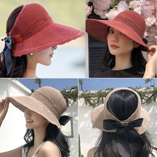 Summer Sunscreen Cap Women Bucket Hats Women Bow Knitted Fisherman Hat panama Outdoor Protection Straw Bucket hat wholesale