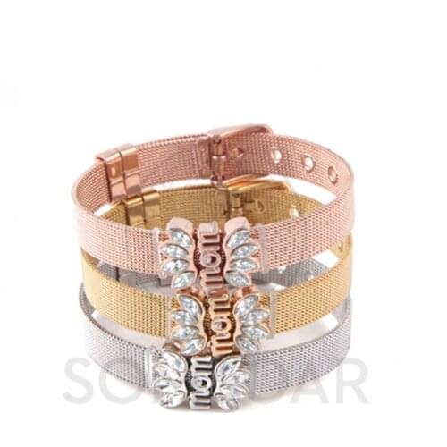 Somsoar Jewelry lotus flower and Mom Story Slide Charm Bracelet Sets with 2pcs extra free Rubber Stops for women Gift