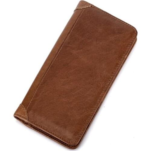 Slim Genuine Leather Wallet Men Top Grain Cow Leather Purse Male Brown Black Long Mens Wallet