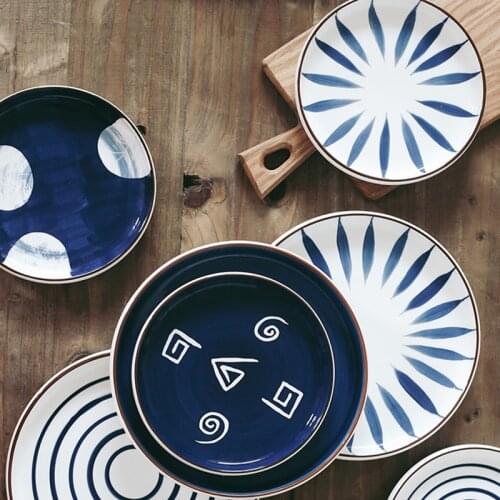 Japanese-Style Kitchen Ceramic Plate Creative Dish Household Hand-Painted Glazed Tableware Western Dish Steak Plate Dish