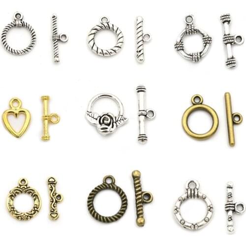 10 Set Gold Silver Color Heart Flower Fastener Bracelet Toggle Clasp Hook Connector For Jewelry Making Diy Accessories Wholesale