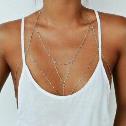 Vintage Boho Summmer Gold Silver color Body Chain Jewelry women Multilayer Sexy Beach Bikini Harness Chain Necklace Women