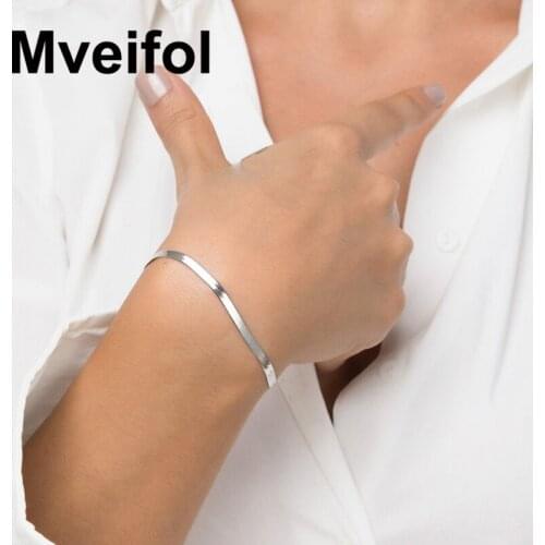 Mveifol Stainless Steel Flat Snake Chain Bracelet for Women Classic Herringbone Bracelet Pulseras Stackable Jewelry