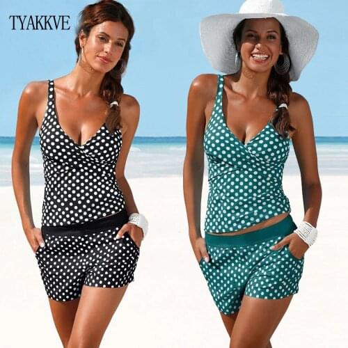2020 Two Piece Swimsuit Bikini Swimwear Women Shorts Polka Dots Tankini Push Up Swimsuit Plus Size Bathing Suit High Waist Beach