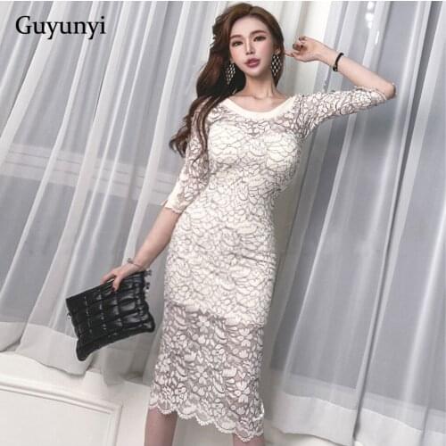 Office High Waist Tight Dress 2021 Summer Korean Version Simple Half Sleeve Decorative Buttons Elegant Party Lace Dress Women