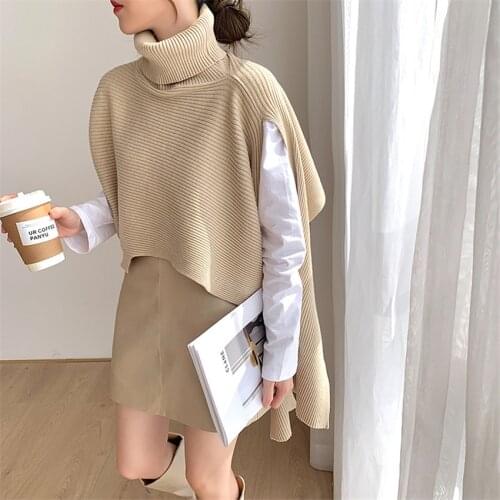 Winter Turtleneck Sweater Knitted Capes Cloak Women Batwing Sleeve Casual Loose Pullover Poncho Sweaters High Street Crop Top