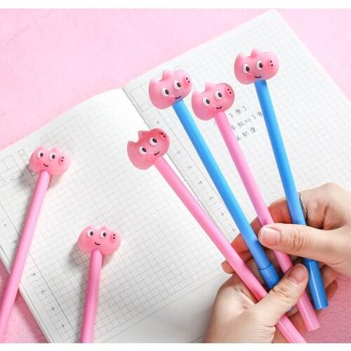 1 Pcs Cartoon Bule Pink Pig Gel Pen for Writing Cute Black Ink 0.5 MM Signature Pen School Supplies Stationery Gift