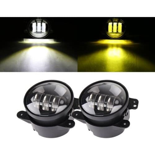 2PCs 4Inch Round Led Fog Lights 30W 6000K/3000K White/Amber Led DRL Off Road Fog Lamps For Jeep Wrangler JK TJ LJ Grand Cherokee