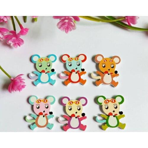 40pcs/lot Mixed Color Wood Buttons mouse Shaped Button White Background for Sewing Clothing and Decorative scrapbook