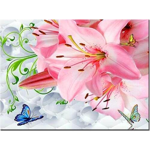 5d Diy Diamond painting Pink Lily Butterfly Diamant embroidery diamond of Rhinestone mosaic full Round Square 3D Art N1472