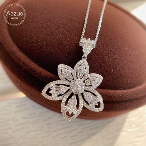 Aazuo 18K White Gold Real Diamonds Big Flower Necklace With Real Gold Chain 45CM Gift For Women Engagement Party Au750