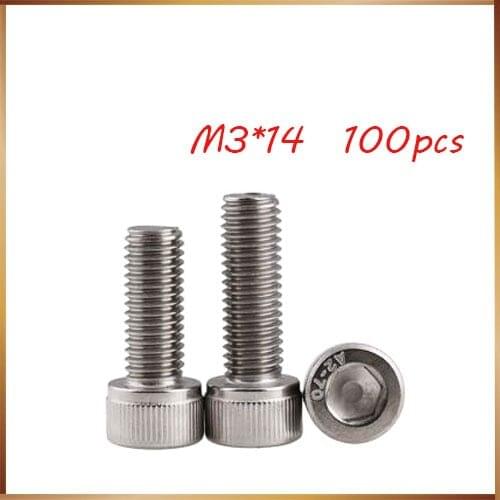 Free shipping M3*14 100pcs 304 stainless hexagon socket head,DIN912bolt satinlessstainless nails,revet,bolts with good qyality