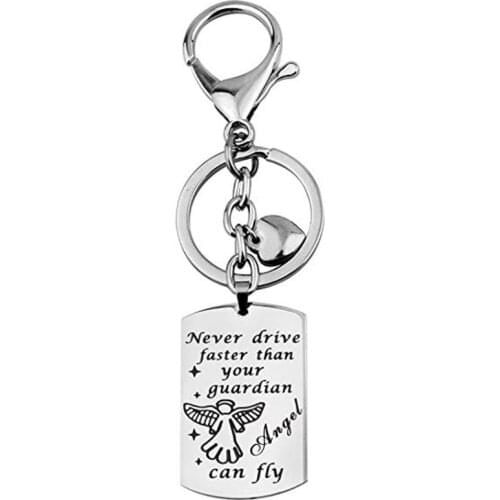 I-Remiel DIY Auto Car Driver Safety Key Chain "Never Drive Faster Than Your Guardian Angel Can Fly" Keychain Rings Accessories