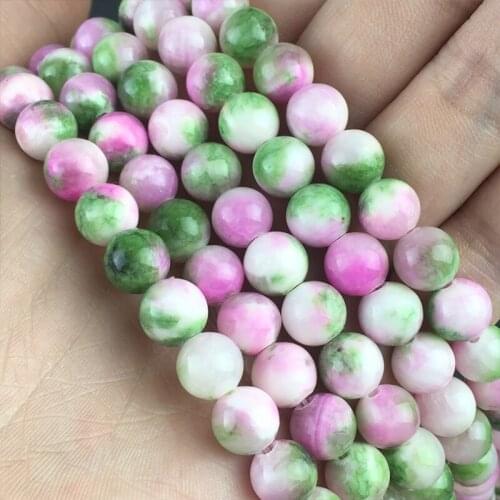 Natural Jades Stone Beads Pink Green Round Loose Spacer Beads 15'Strand 6/8/10/12mm For Jewelry Making DIY Bracelets Necklace
