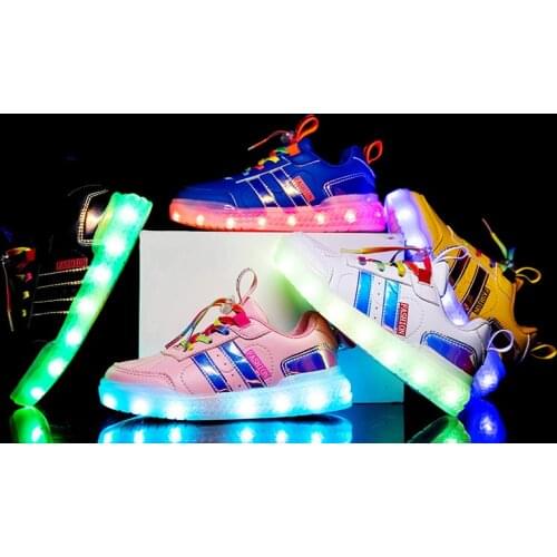 2021 Size 26-36 USB Charging Glowing Sneakers Kid Led Shoes Luminous Sneakers for Girls Led Light Up Shoes Children Casual Shoes