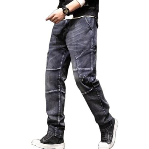 Mens Clothing Jeans Hip Hop Leisure Denim Pants Elasticity Jean Stitching Mens Clothes Trousers Size 42 44