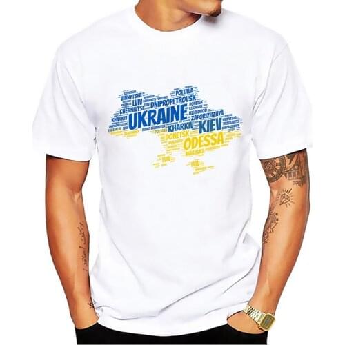 Ukraine city name words cloud map tshirt men 2018 summer new white short sleeve casual homme t shirt high definition print