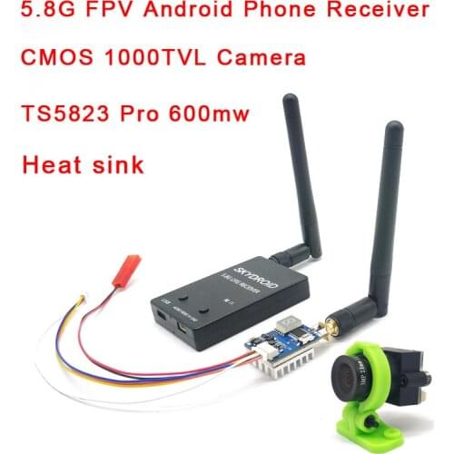 Ready to use 5.8G FPV Receiver UVC Video Downlink OTG VR Android Phone +5.8G 600mw Transmitter+CMOS 1000TVL Camera and heat sink
