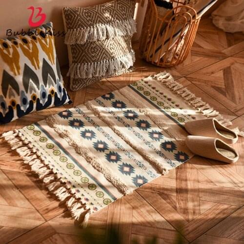 Bubble Kiss Cotton Linen Tassel Weave Carpets Nordic Simple Geometric Living Room Bedroom Bedside Feet Mats Home Decoration Rugs