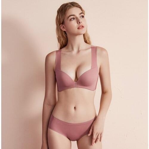 Ladies no steel ring bra and panty set comfortable wide shoulder strap thin cup breathable one-piece seamless sexy lingerie brie