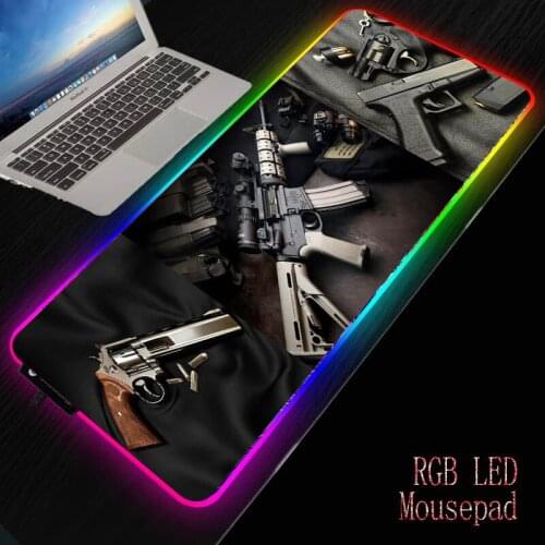 Mairuige Gun Gaming Mouse Pad RGB Large Gamer Mousepad USB LED Lighting Backlit Computer Mat Keyboard Desk Pad for CSGO