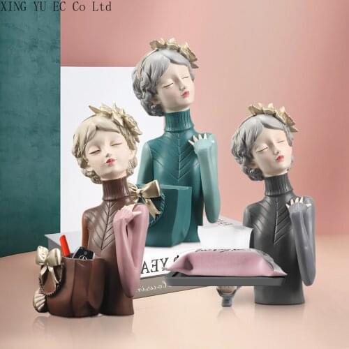 Creative Girl Storage Decoration Resin Figure Statue Crafts Nordic Living Room Desktop Decoration Home Decoration Accessories